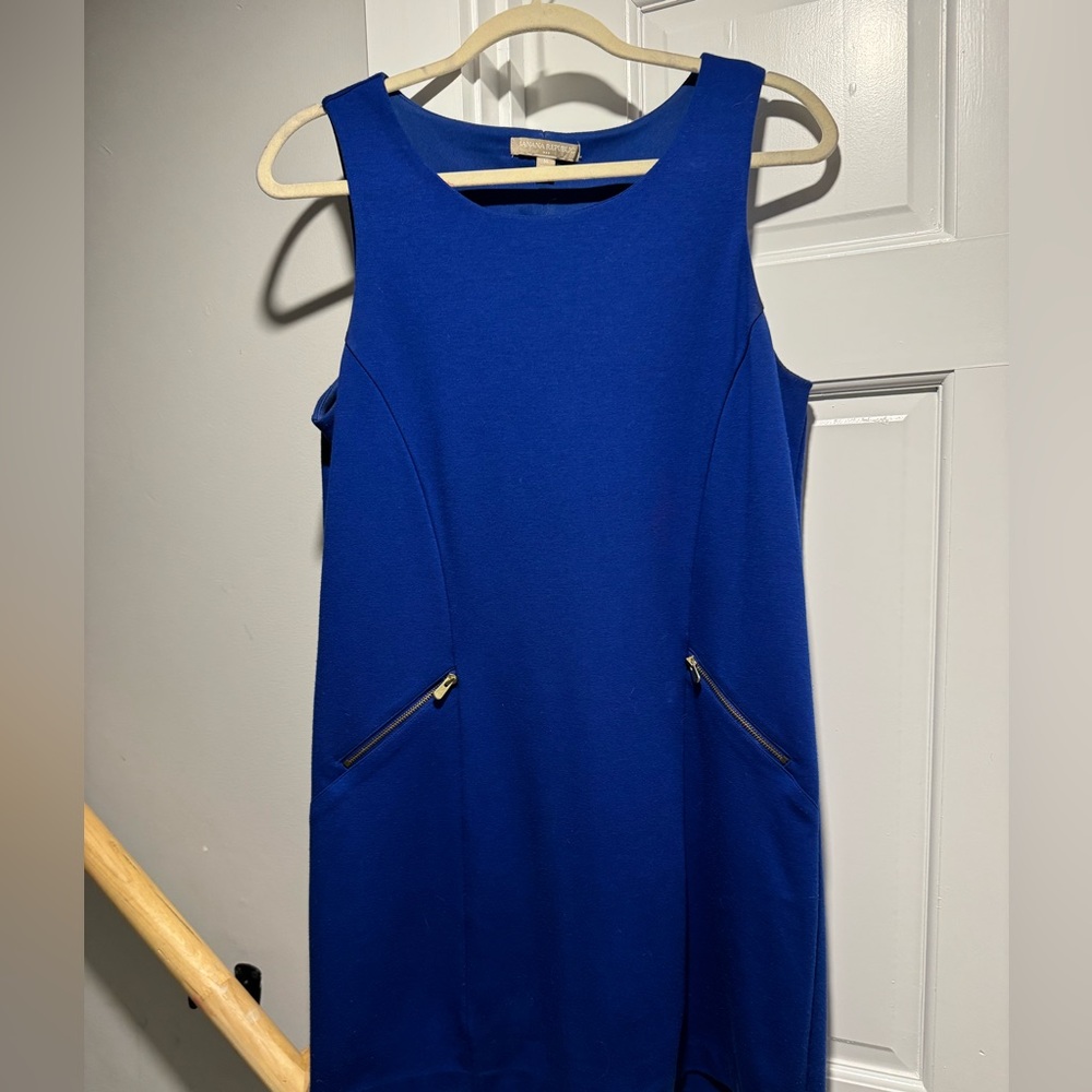 Banana Republic Blue Sleeveless Dress with Zipper Pockets